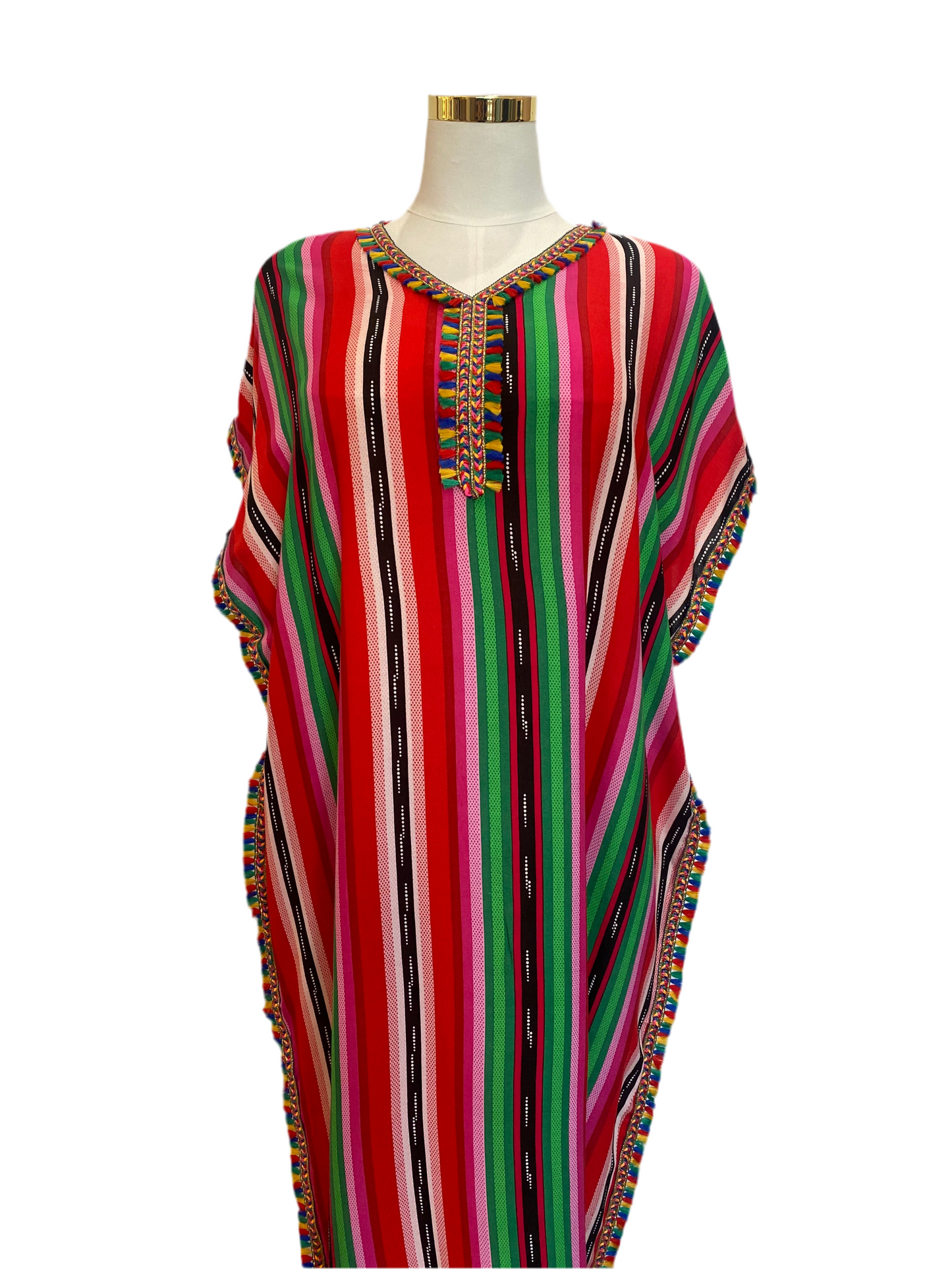 Marokkanische Gandoura Bunt Rot Grün