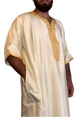 Marokkanische Qamis - Creme Gold Glanz