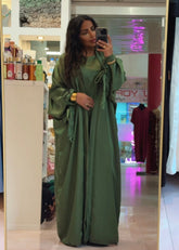 Abaya Set Satin Malika Schmetterling- Kimono & Unterkleid - Khaki