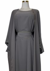 Abaya mit Goldverzierungen 3 Teilig Grau