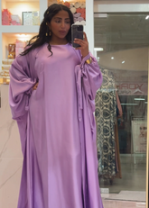 Abaya Set Satin Malika Schmetterling- Kimono & Unterkleid - Flieder