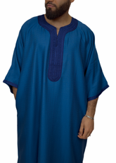 Marokkanische Qamis Blau mit Marineblauen Details für Herren
