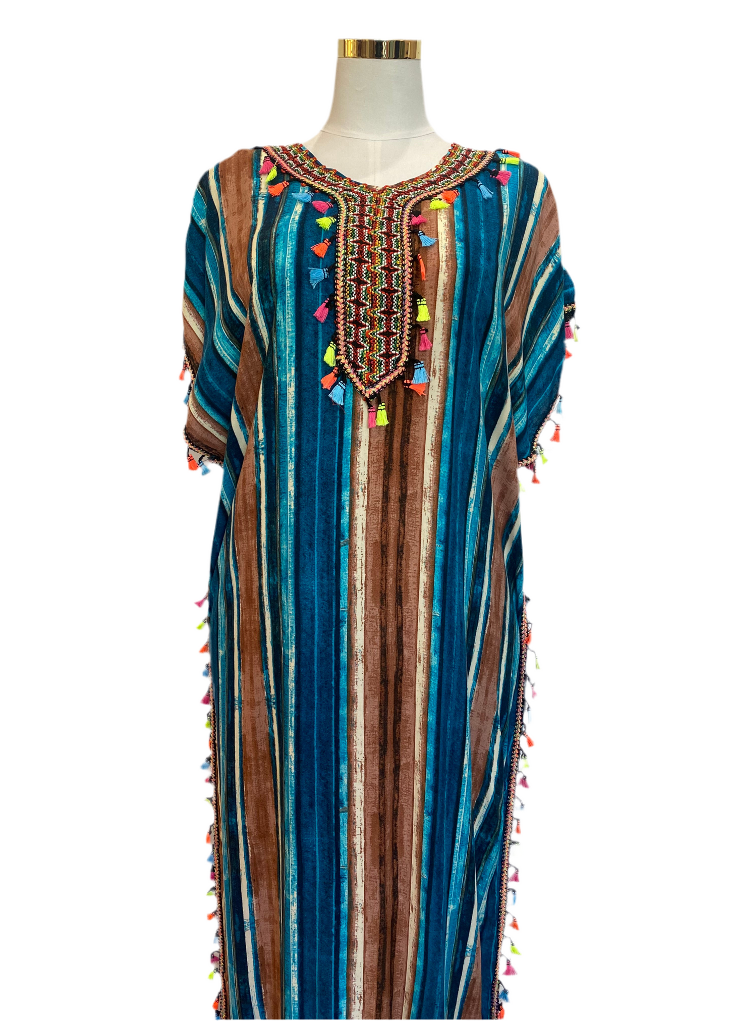 Marokkanische Gandoura Gestreift Türkis