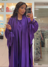 Abaya Set Satin Malika Schmetterling- Kimono & Unterkleid - Lila