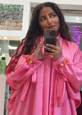 Abaya Set Satin Malika Schmetterling- Kimono & Unterkleid - Rosa