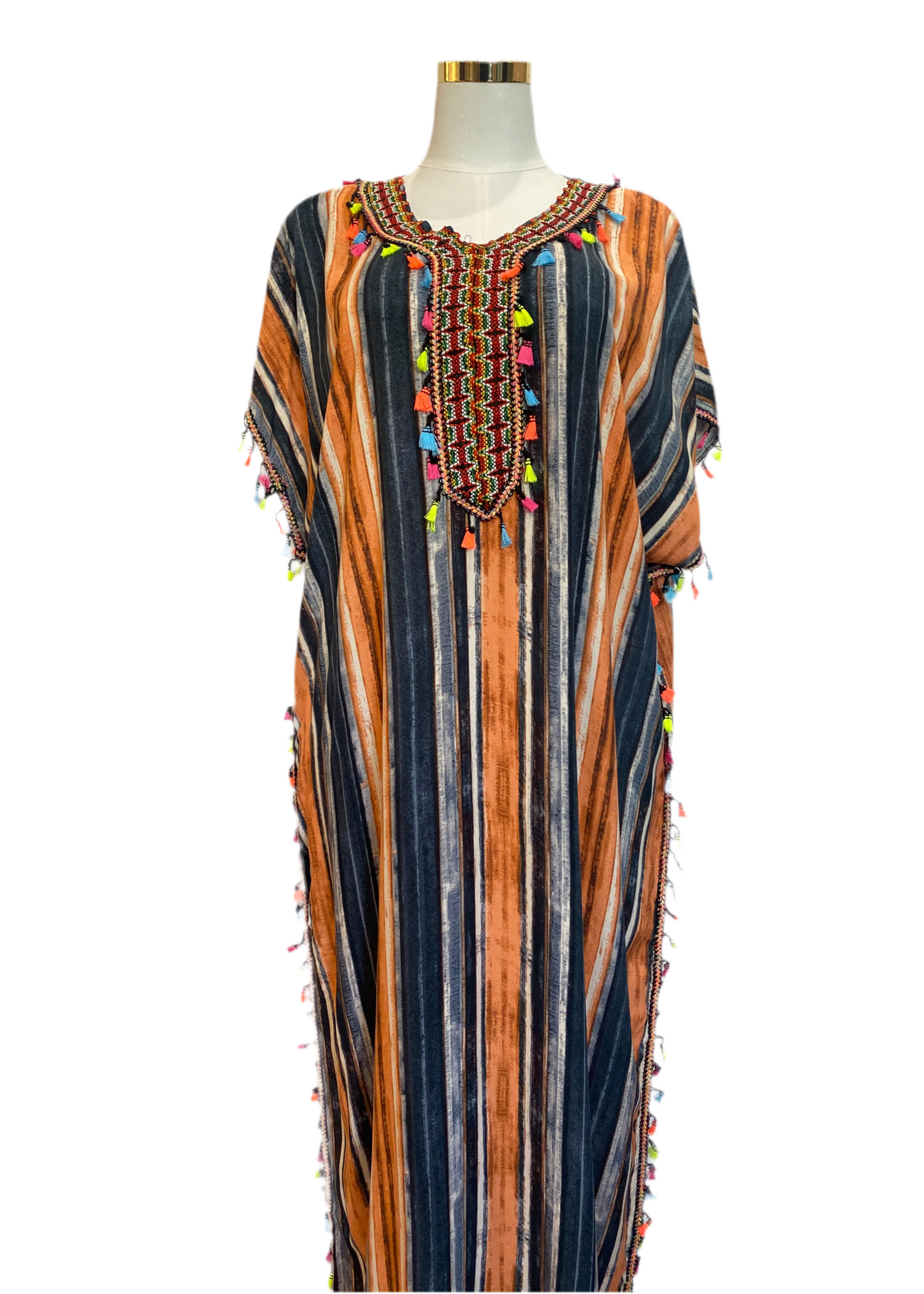 Marokkanische Gandoura Gestreift Schwarz