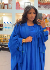 Abaya Set Satin Malika Schmetterling-Kimono & Unterkleid - Blau