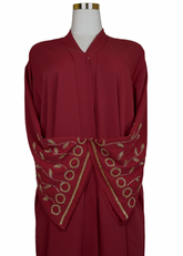 Abaya Schlicht an den Ärmeln mit Steinen verzierte Bordeauxrot
