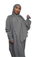 Baumwoll-Gebetskleid Einteilig Grau mit Rüschen