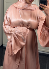 Abaya mit Volant Ärmeln - Rosa