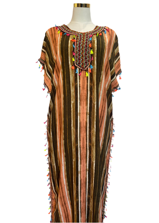 Marokkanische Gandoura Gestreift Braun