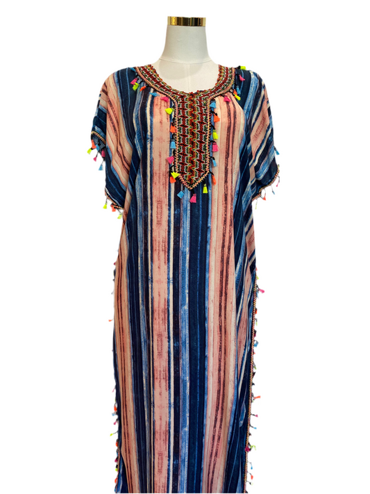 Marokkanische Gandoura Gestreift Blau